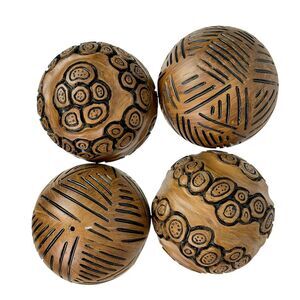 Set of 4 Brown Resin Decorative Orbs 4 in Distressed Geometric Sphere Decor